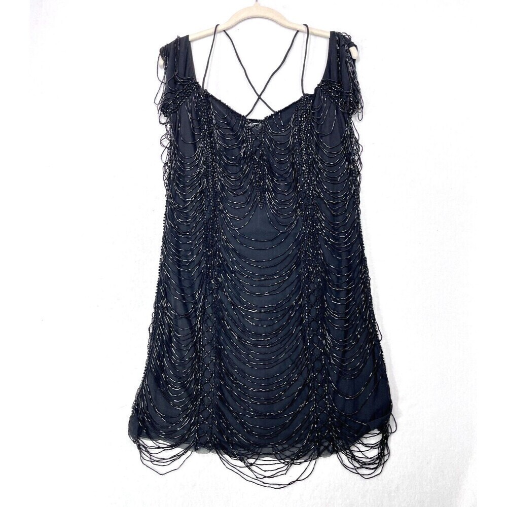 Karen Millen Dress Women 12 Black Beaded Shift Cocktail Romantic Mob Wife NEW